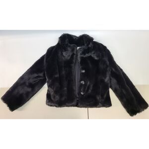 Ann Taylor LOFT Petites Black Faux Fur Button Front Cropped Jacket 6P